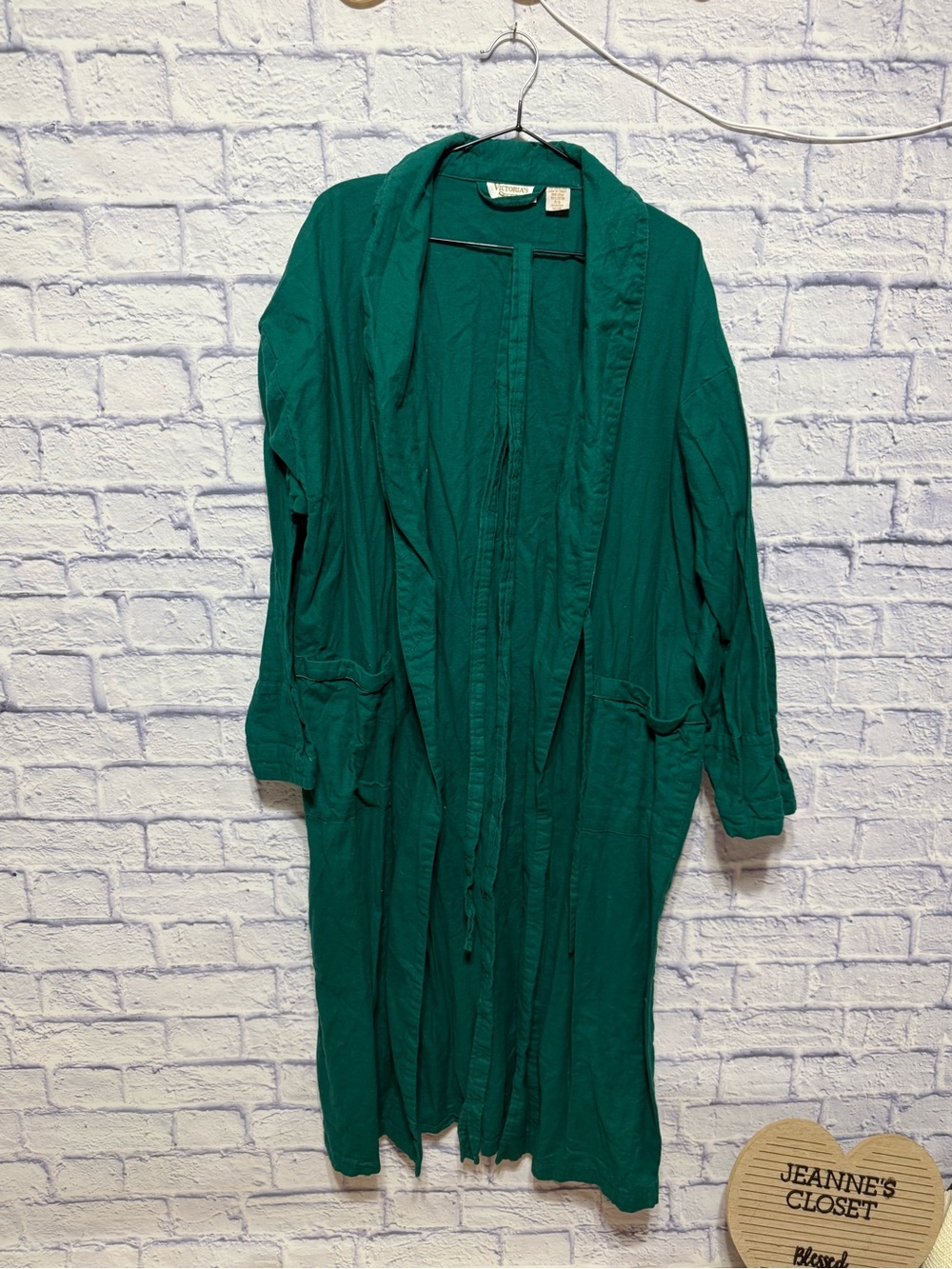 Victoria's Secret Green Cotton Belted Wrap Robe Gold Tag Vintage Made In Turkey